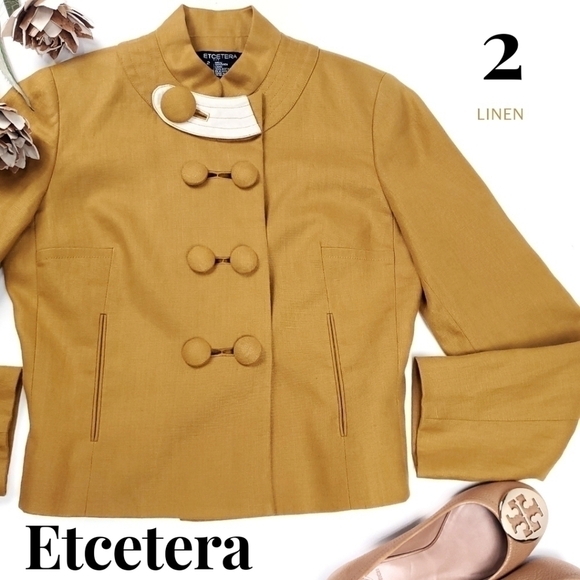 Etcetera Mustard Yellow Gold Double Button Jacket Sz 2 - Picture 2 of 15